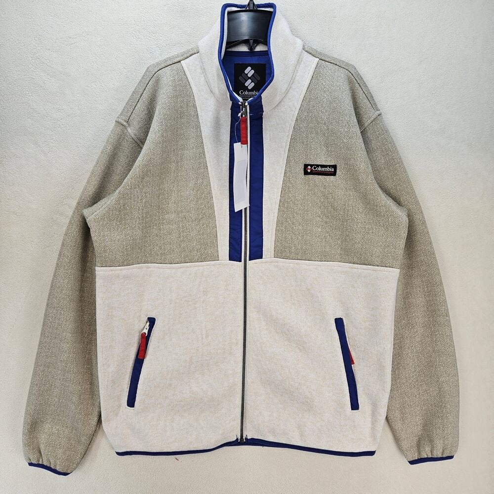 COLUMBIA MEN'S MEDIUM OG STYLE ZIP UP FLEECE JACKET GREY BEIGE SAMPLE PIECE